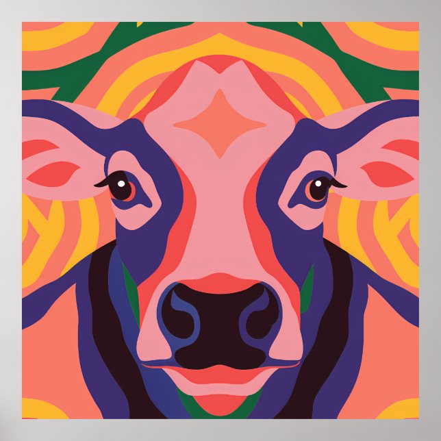 Poster Vibrant Pop Art Cow Face Portrait (Frente)