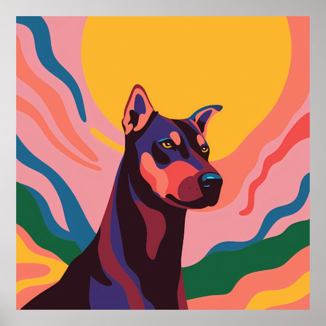 Poster Vibrant Pop Art Doberman Portrait (Frente)