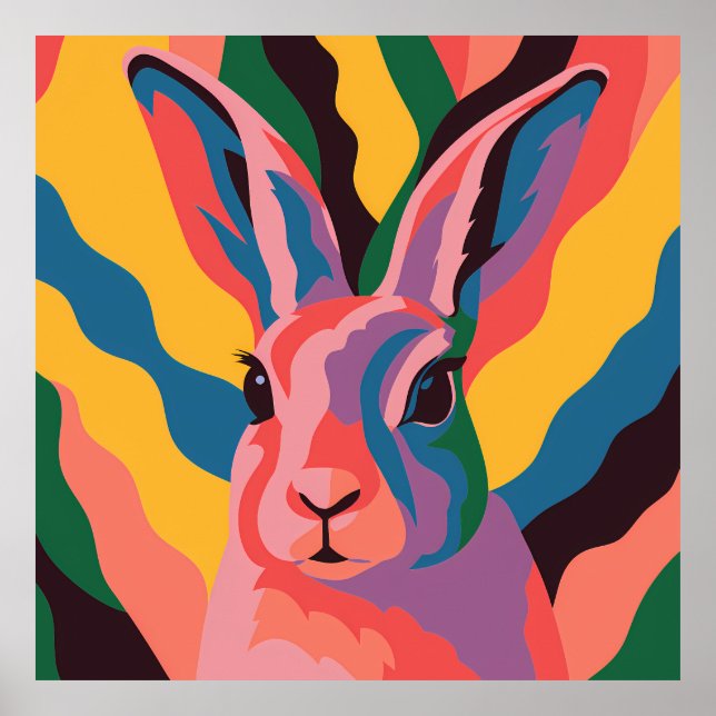 Poster Vibrant Pop Art Rabbit Portrait Illustration (Frente)