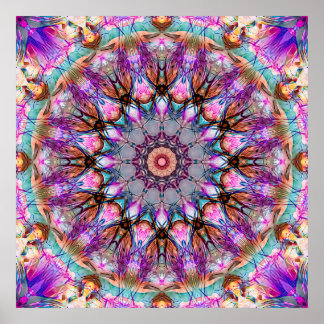Poster Vibrant Psychedelic Kaleidoscope Mandala