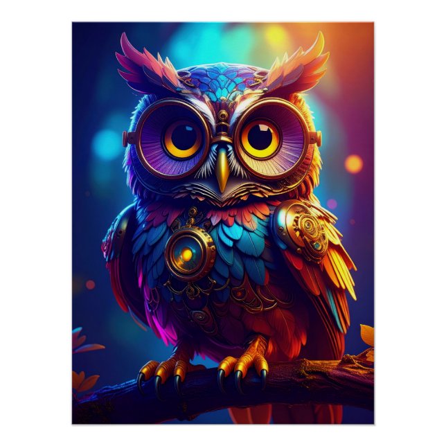 Pôster Vibrant Steampunk Owl with Goggles and Intricate (Frente)