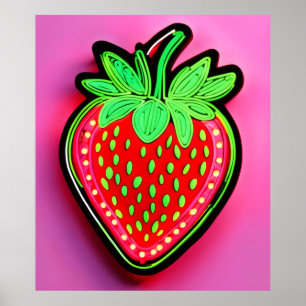 Poster Vibrant Strawberry Neon Sinal