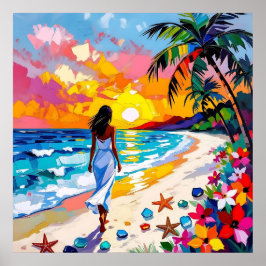 Poster Vibrant Sunset Abstract Beach Scene