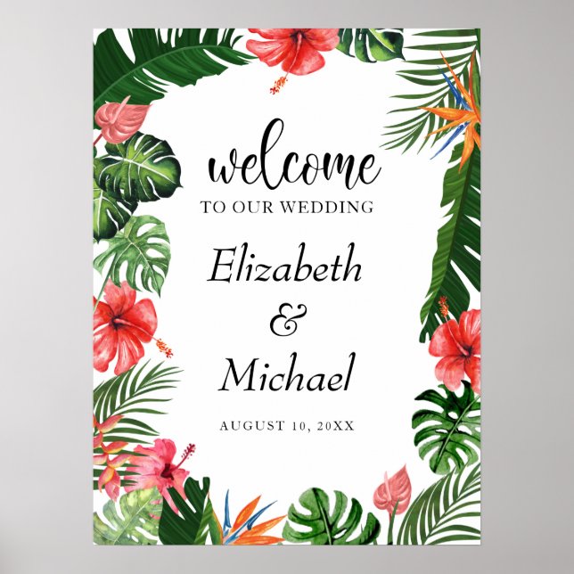 Poster Vibrant Tropical Frame Weding Sign (Frente)
