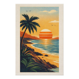 Pôster Vibrant Tropical Synthwave Sunset Retro Travel