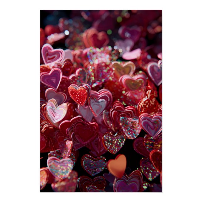 Pôster Vibrant Valentine Poster – Fantasy Hearts Design  (Frente)