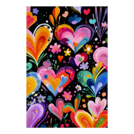 Pôster Vibrant Valentine Poster – Fantasy Hearts Design 