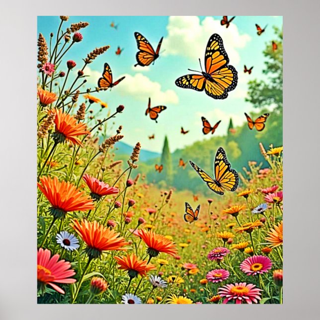 Poster Vibrant Wildflower Butterfly Joy Design (Frente)