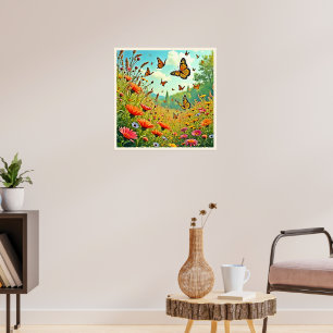 Poster Vibrant Wildflower Butterfly Joy Design