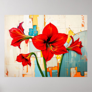 Poster Vibrante Amaryllis em Estilo Abstrato Moderno