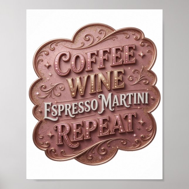 Poster Vibrante Dourado CAFÉ VINHO ESPRESSO MARTINI REPIT (Frente)