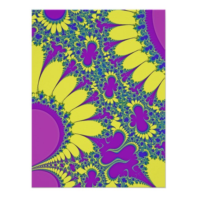 Pôster Vibrante Fractal Abstrato Roxo e Amarelo (Frente)