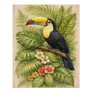Pôster Vibrante Jardim Botânico Exótico Floral de Tucano 