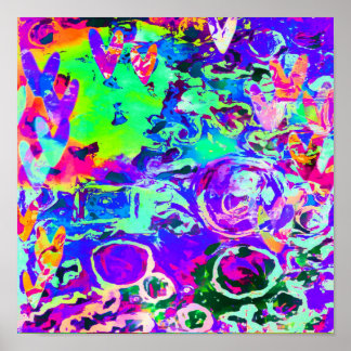 Poster Vibrante Neon Purple Hearts Abstrato