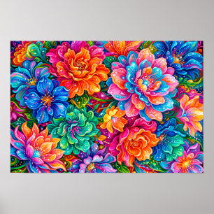 Poster Vibrante Paisagem de Sonhos com Flores – Boho Psic