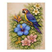 Vibrante Papagaio Tropical Botânico Floral