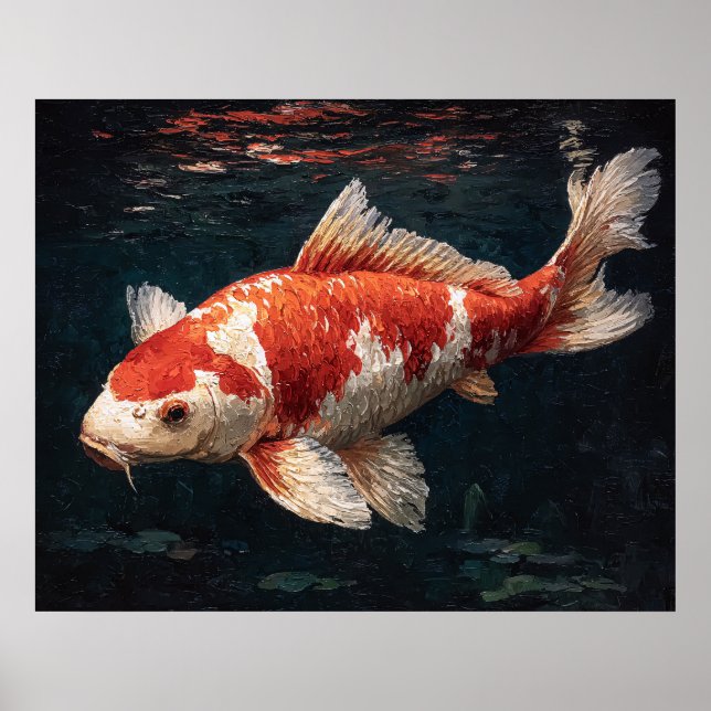 Poster Vibrante Peixe Koi Vermelho e Branco (Frente)