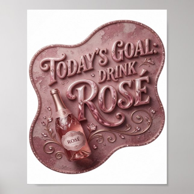 Poster Vibrante Rosa Meta de Hoje BEBER ROSÉ Texto Design (Frente)