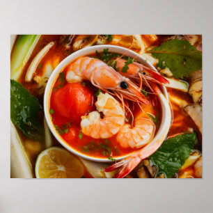 Poster Vibrante Tom Yum Indo na cozinha tailandesa com ca