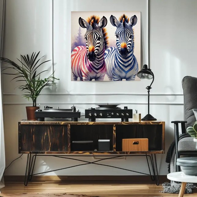 Poster Vibrante Zebra Duo Watercolor Arte (Criador carregado)
