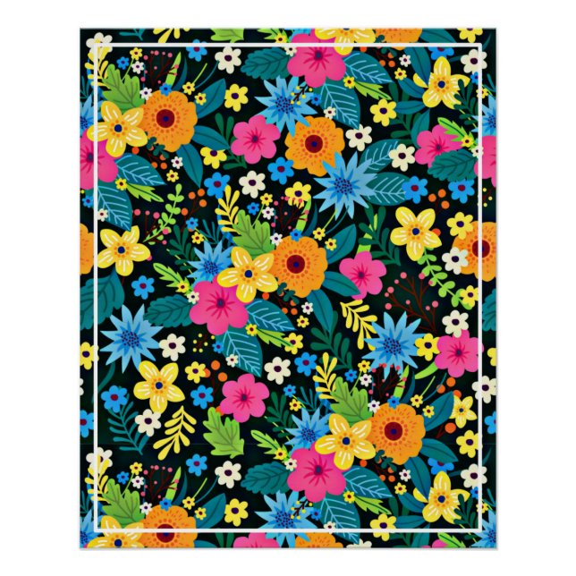 Pôster Vibrantes Flores Ditsy Padrão Floral Design-43785 (Frente)