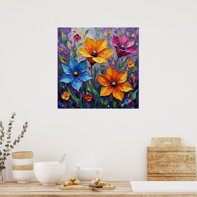 Poster Vibrantes Flores Silvestres em Impasto (Cozinha)