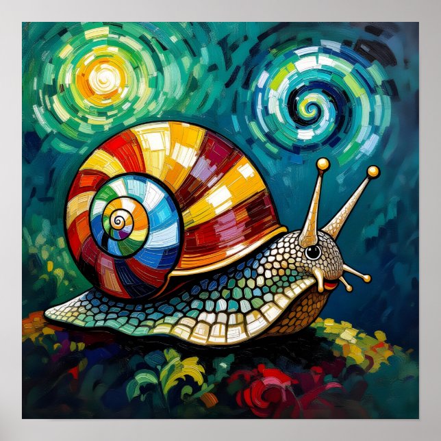 Poster Vibrantly Colorful Impasto Whimsical Snail (Frente)