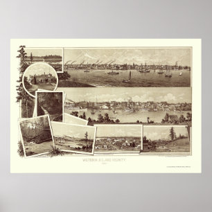 Poster Victoria, BC, mapa panorâmico de Canadá - 1884