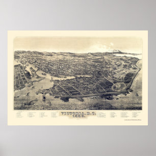 Poster Victoria, BC, mapa panorâmico de Canadá - 1889