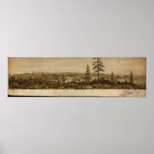 Poster Victoria British Columbia 1860 Panorama Antiquado (Frente)