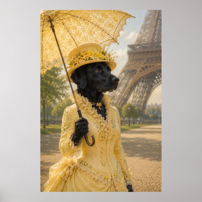 Poster Victorian Black Labrador Lady at the Eiffel Tower  (Frente)
