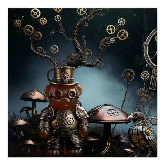 Pôster Victorian Clockwork Gummy Bear Mechanical Raven (Frente)