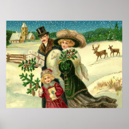 Poster Victorian family in the snow Christmas scene