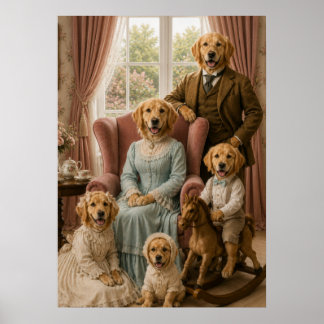 Poster Victorian Golden Retriever Family Portrait | Elega