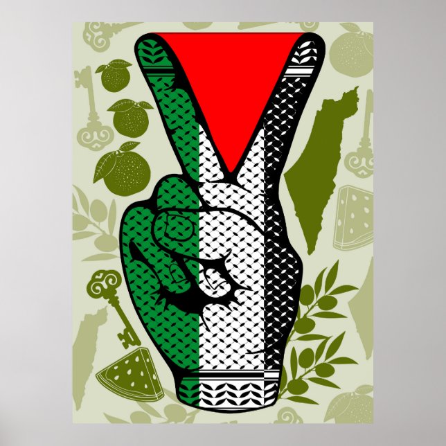 Poster Victory Sign Hand Resistance Red Triangle Symbol (Frente)