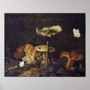 Poster Vida contínua com Cogumelos e Borboletas