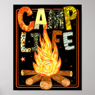 Poster Vida de acampamento de verão retrô aventura em fam