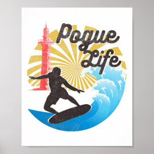 Poster Vida de Surf Pogue Praia Van Luz Casas Retro Di