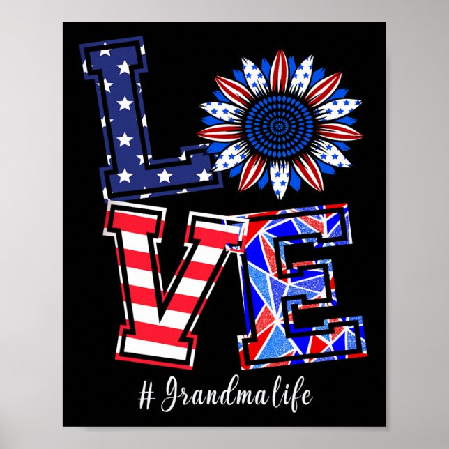 Poster Vida de Vó 4 de Julho Amor Girassol Bandeira Ameri (Frente)