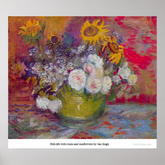 Pôster Vida estática com rosas e girassóis por van Gogh