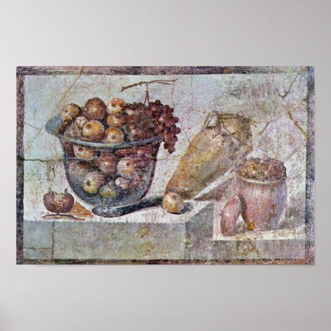 Poster Vida Estática Com Tapete De Vidro De Fruta E Vases (Frente)