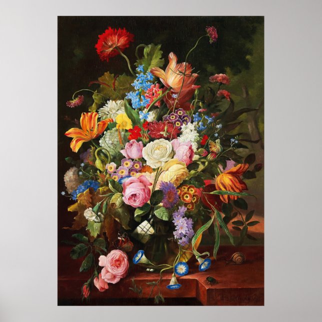 Poster Vida Estática Da Flor Das Tulipas De Rosa E Do Cra (Frente)