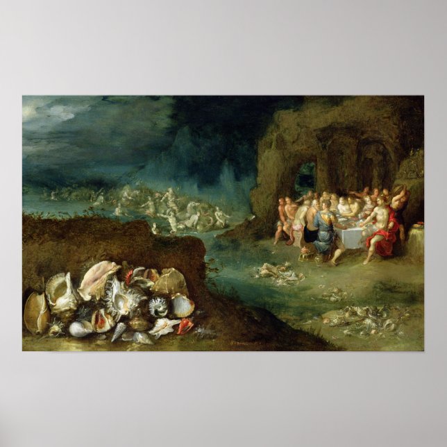 Pôster Vida estática das conchas com o Banquete dos deuse (Frente)