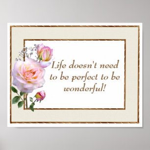 Poster Vida Inspiradora Cotação Marrom Cor-de-rosa