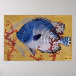 Poster Vida Marinha Vintage Oceano Tropical Peixe Azul Co