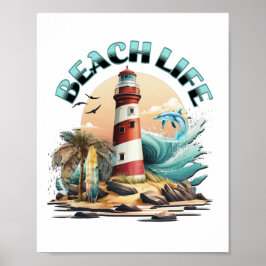 Poster Vida na Praia | Arte de Farol Tropical
