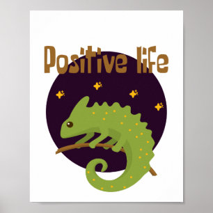 Poster Vida positiva Camaleão verde engraçado Kawaii