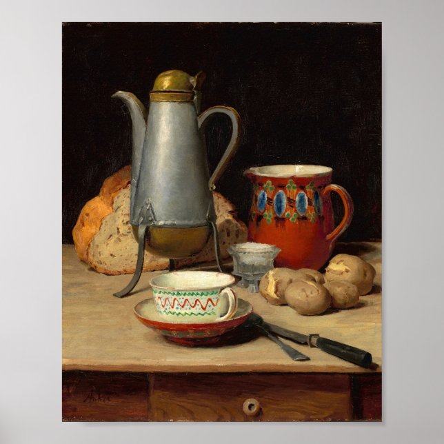 Poster Vida tranquila, café e batatas | Albert Anker (Frente)