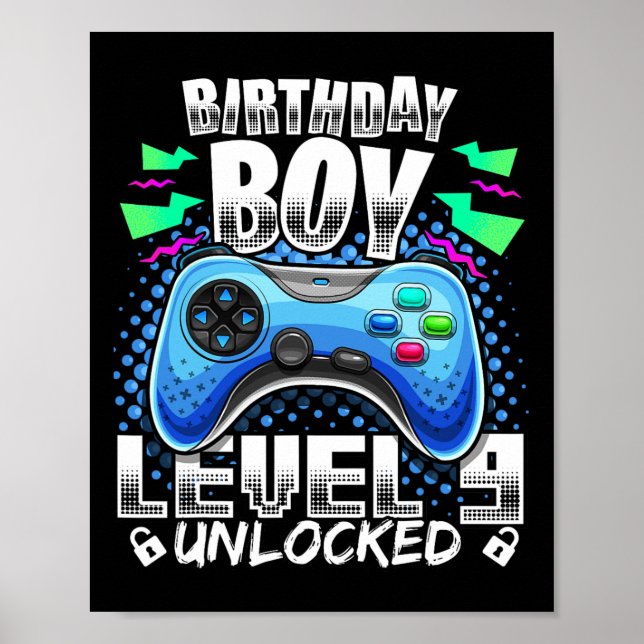 Poster Vídeo de Jogo Nível 9 Desbloqueado Aniversário de  (Frente)