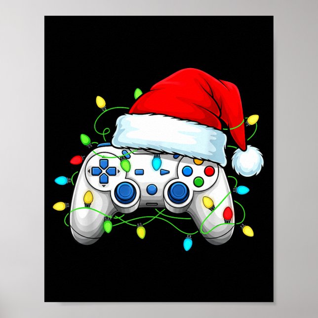 Poster Video Game Controller Christmas Santa Hat Gamer Bo (Frente)